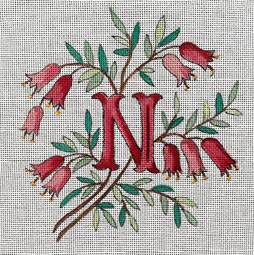 INITIALS IN PINK BELL-SHAPED FLOWERS