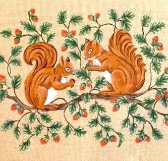 Les Écureuils — Hand-painted needlepoint canvas by Annie Bouquet, Paris