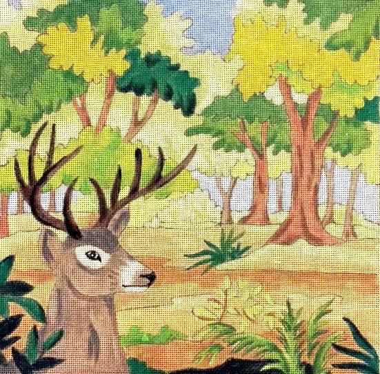 Le Chevreuil — Hand-painted needlepoint canvas by Annie Bouquet, Paris — framing-worthy