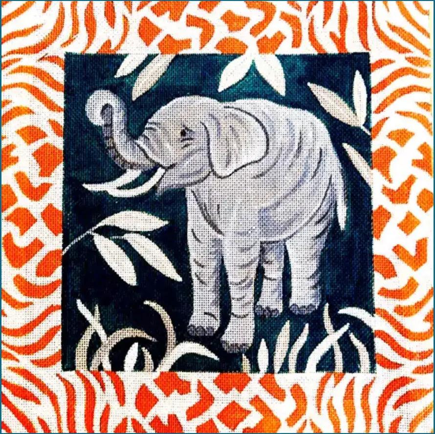 L'Éléphant — Hand-painted needlepoint canvas by Annie Bouquet, Paris