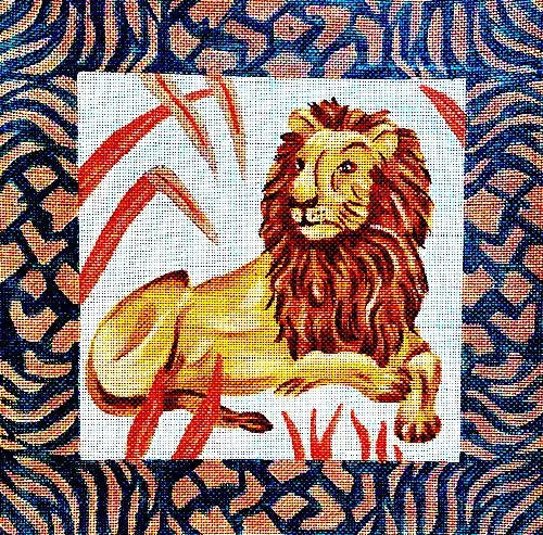 Le Lion — Hand-painted needlepoint canvas by Annie Bouquet, Paris