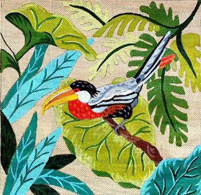 Le Toucan — Hand-painted needlepoint canvas by Annie Bouquet, Paris