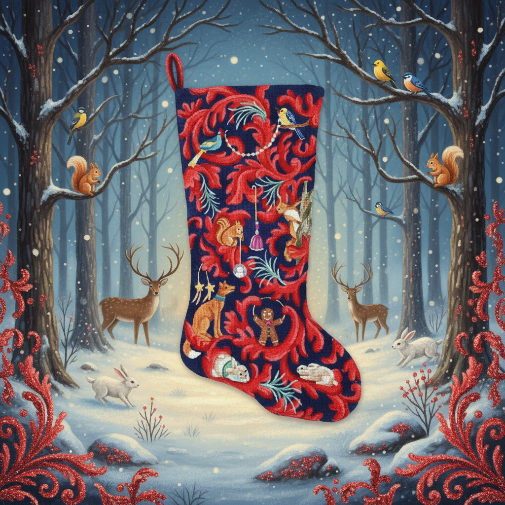 THE CHRISTMAS STOCKING "TOYS AND FOLIAGES"