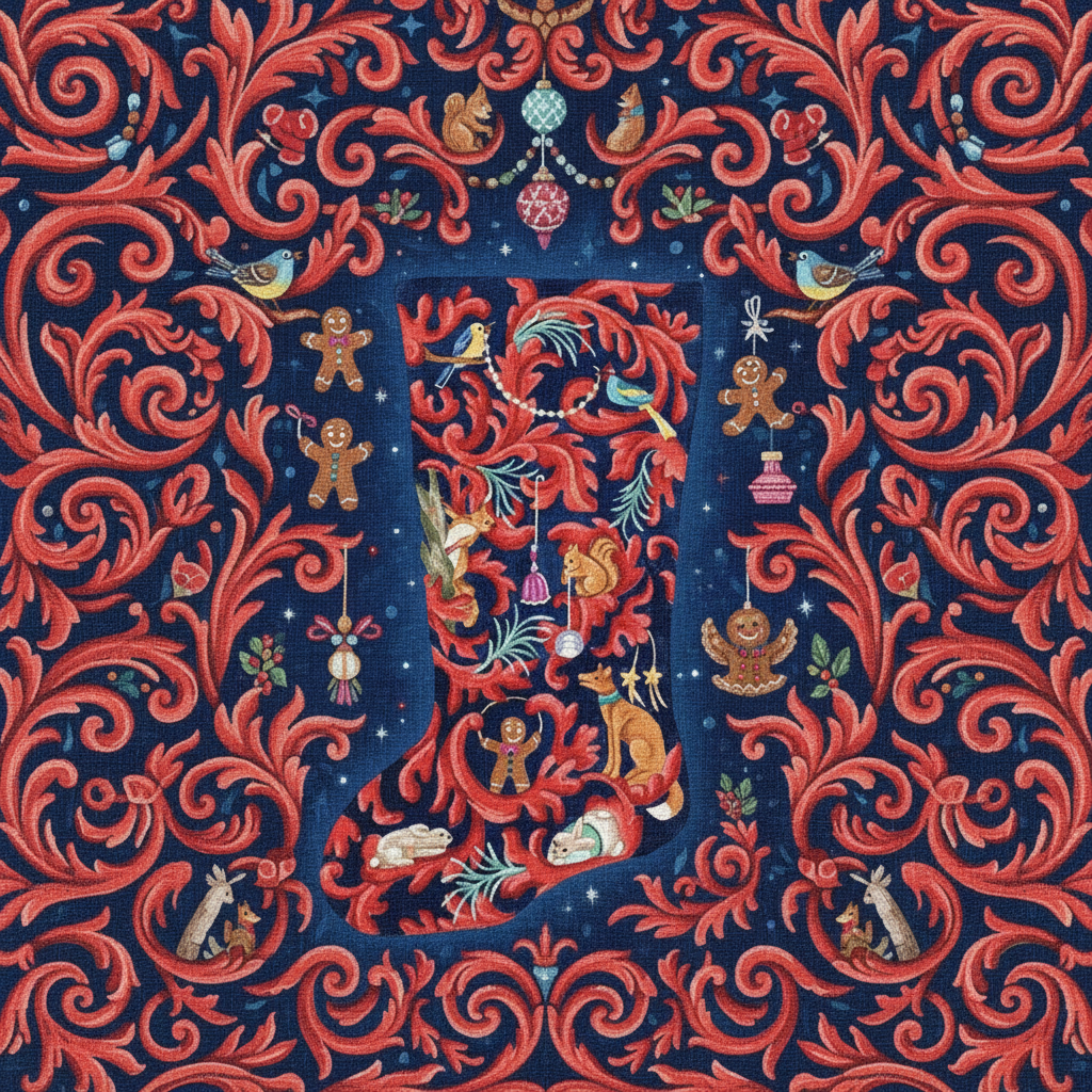 THE CHRISTMAS STOCKING "TOYS AND FOLIAGES"