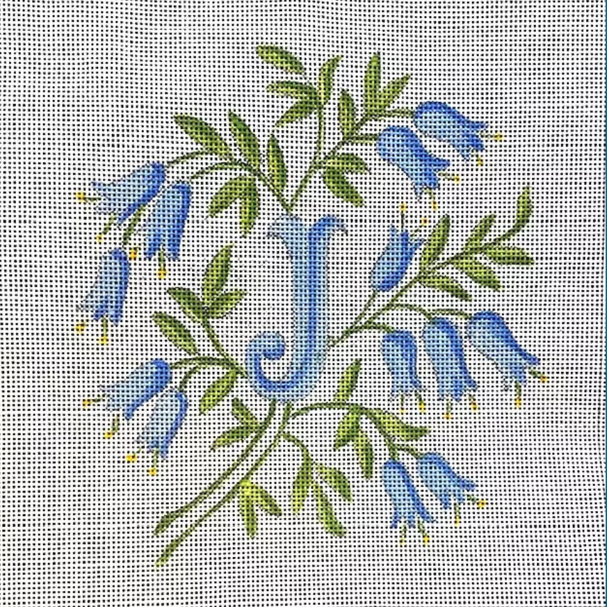 INITIALS IN BLUE BELL-SHAPED FLOWERS