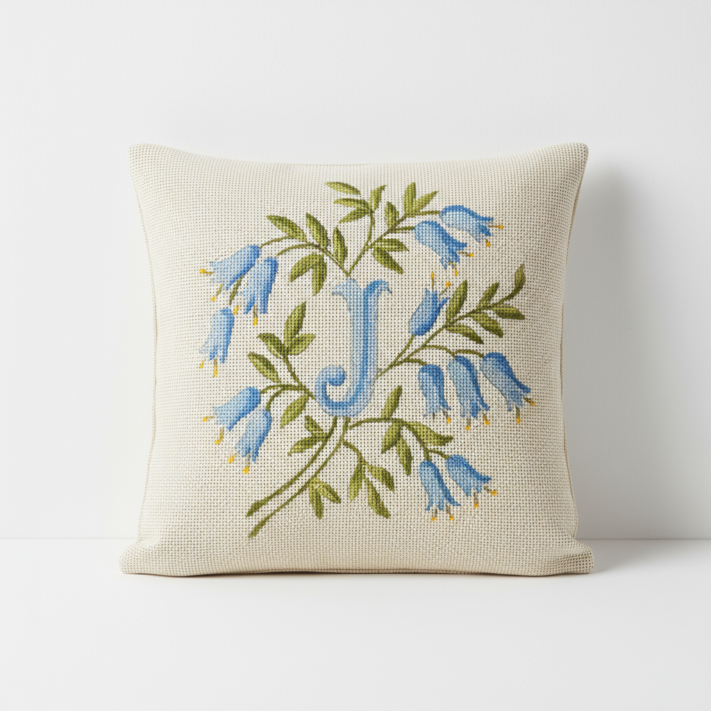 INITIALS IN BLUE BELL-SHAPED FLOWERS