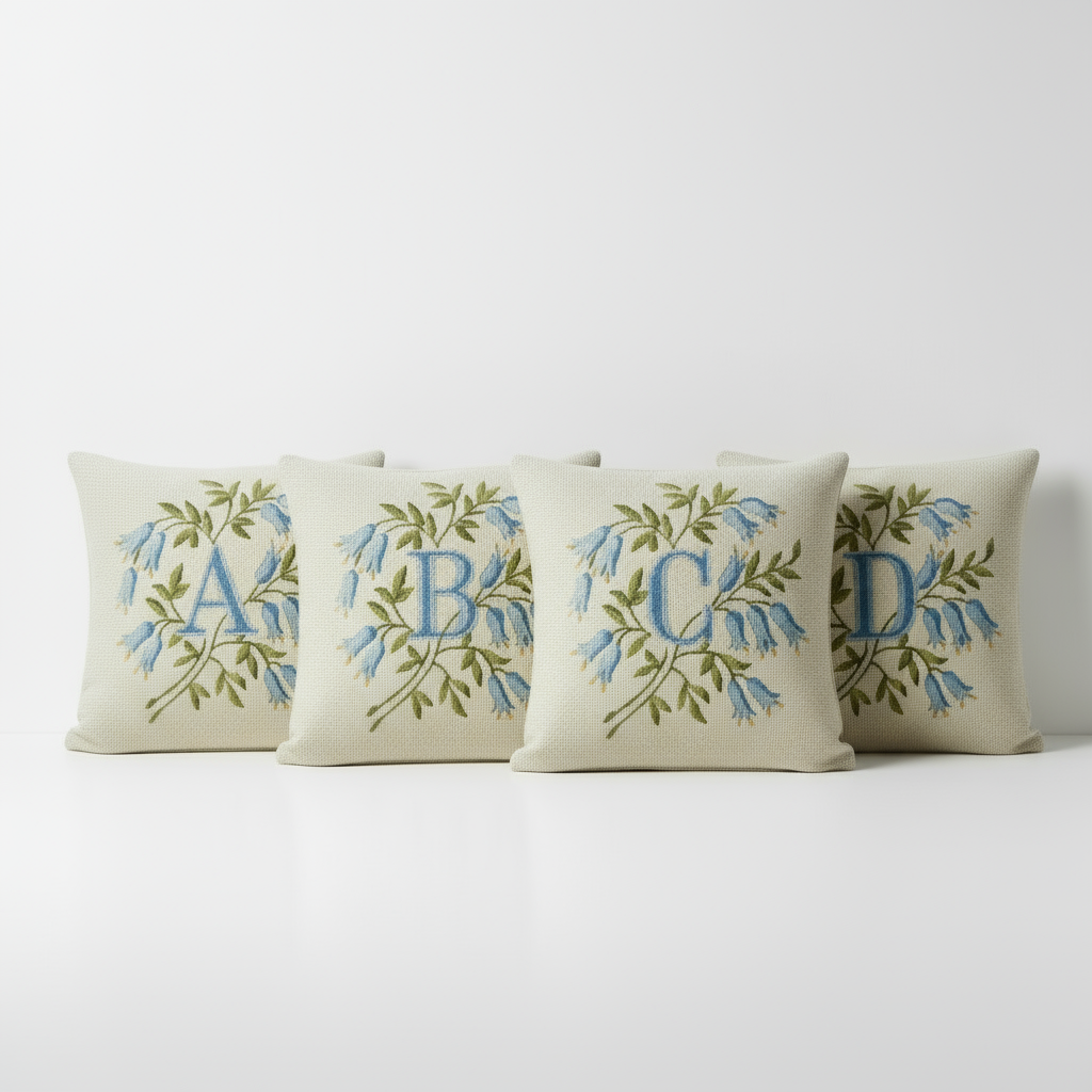 INITIALS IN BLUE BELL-SHAPED FLOWERS