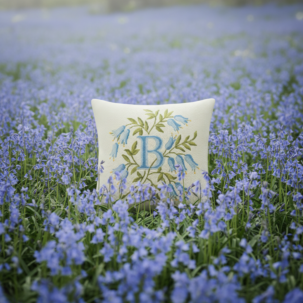 INITIALS IN BLUE BELL-SHAPED FLOWERS