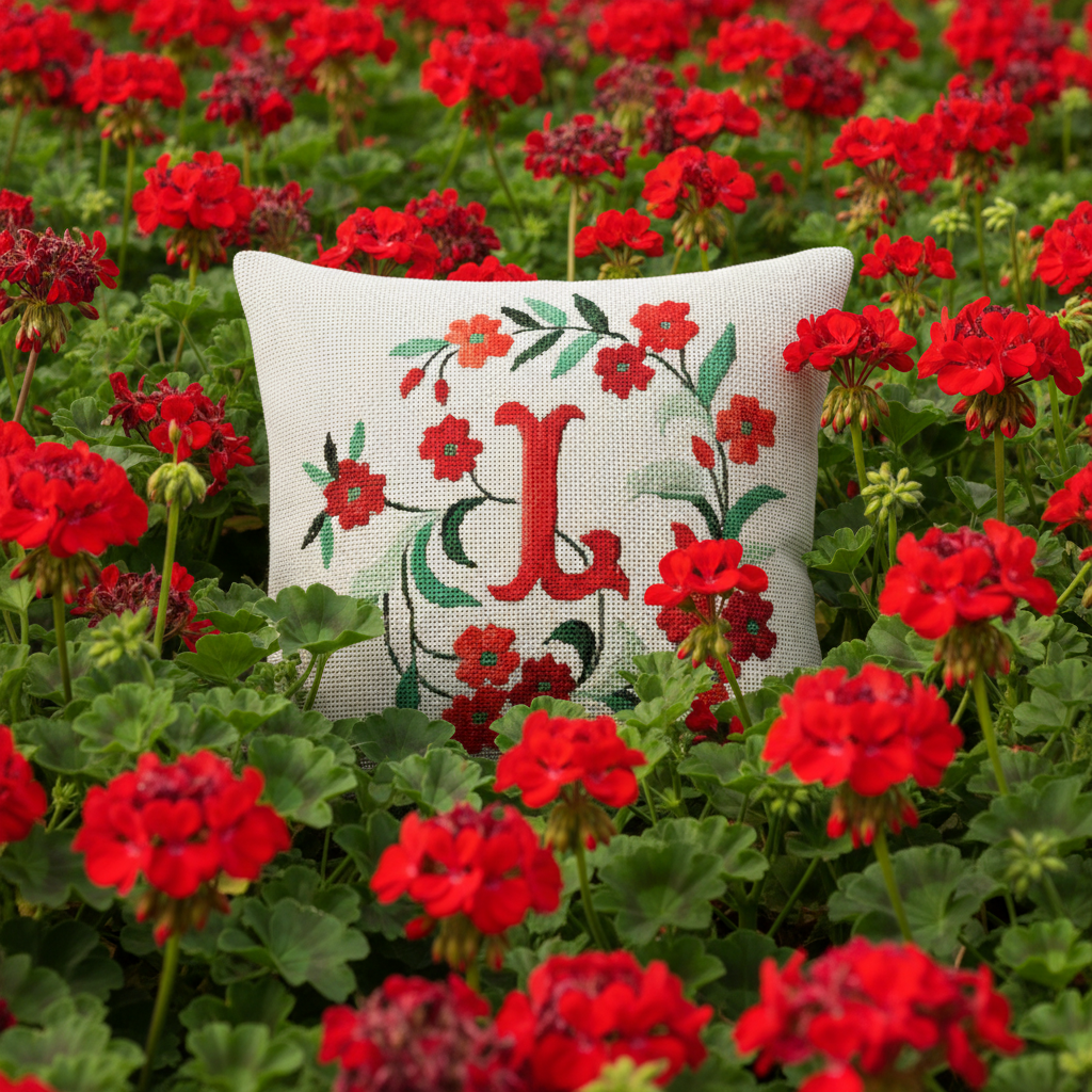 INITIALS IN RED GERANIUMS
