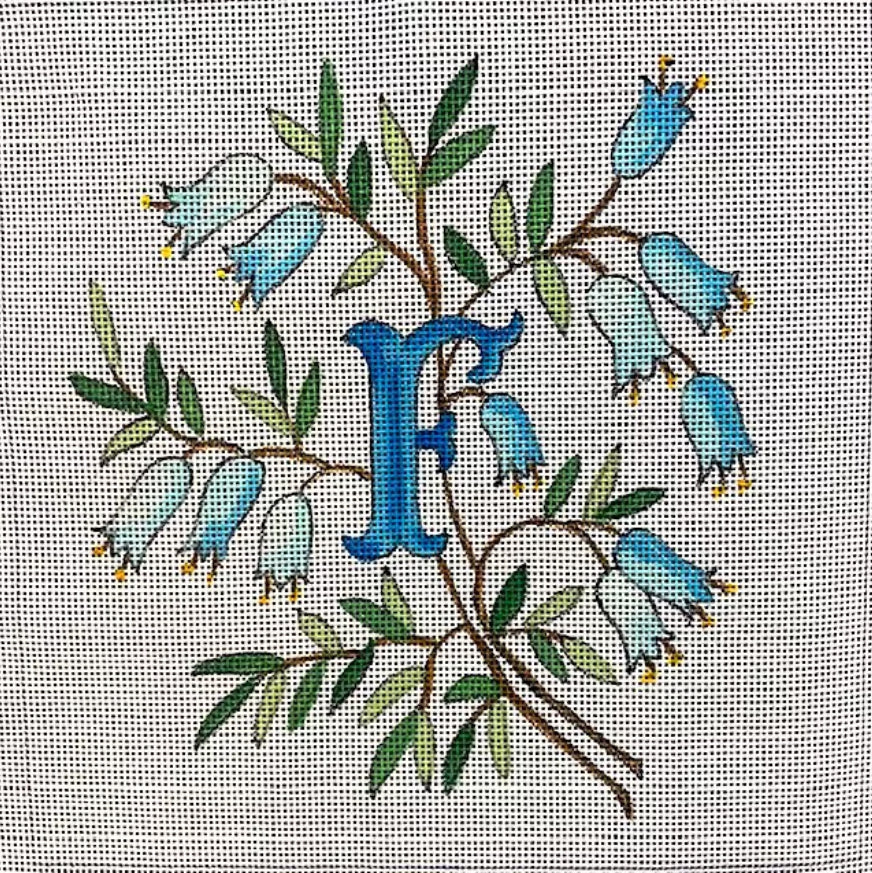 INITIALS IN BLUE BELL-SHAPED FLOWERS