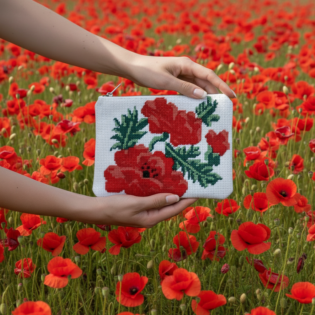 Grande pochette coquelicots ou trousse de toilette • Fil'Otablo Grande pochette coquelicots ou trousse de toilette • Fil'Otablo