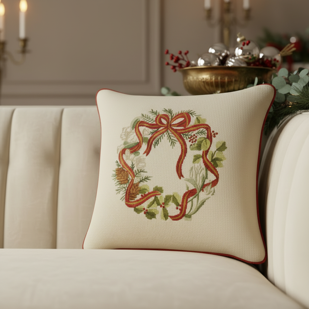 Couronne d’hiver au ruban noué