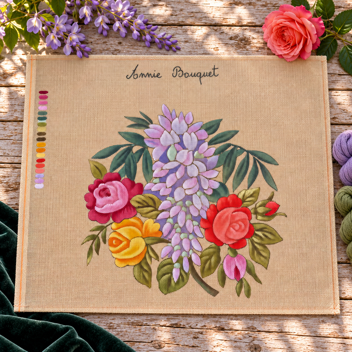 Le bouquet de glycine aux roses