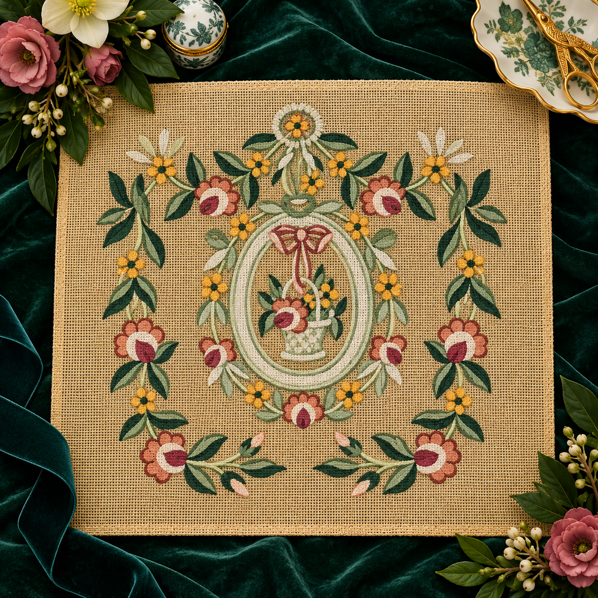 Le médaillon à la corbeille de roses