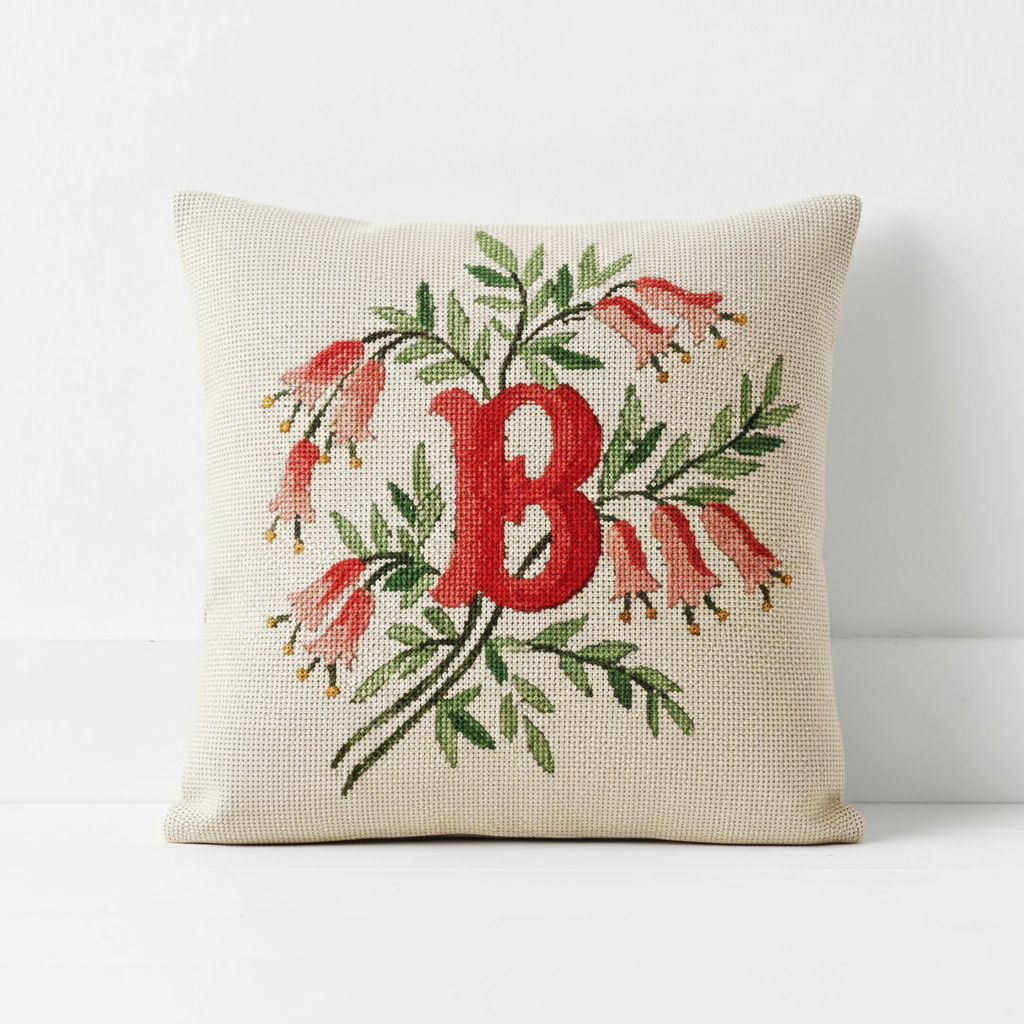 INITIALS IN CORAL BELL-SHAPED FLOWERS