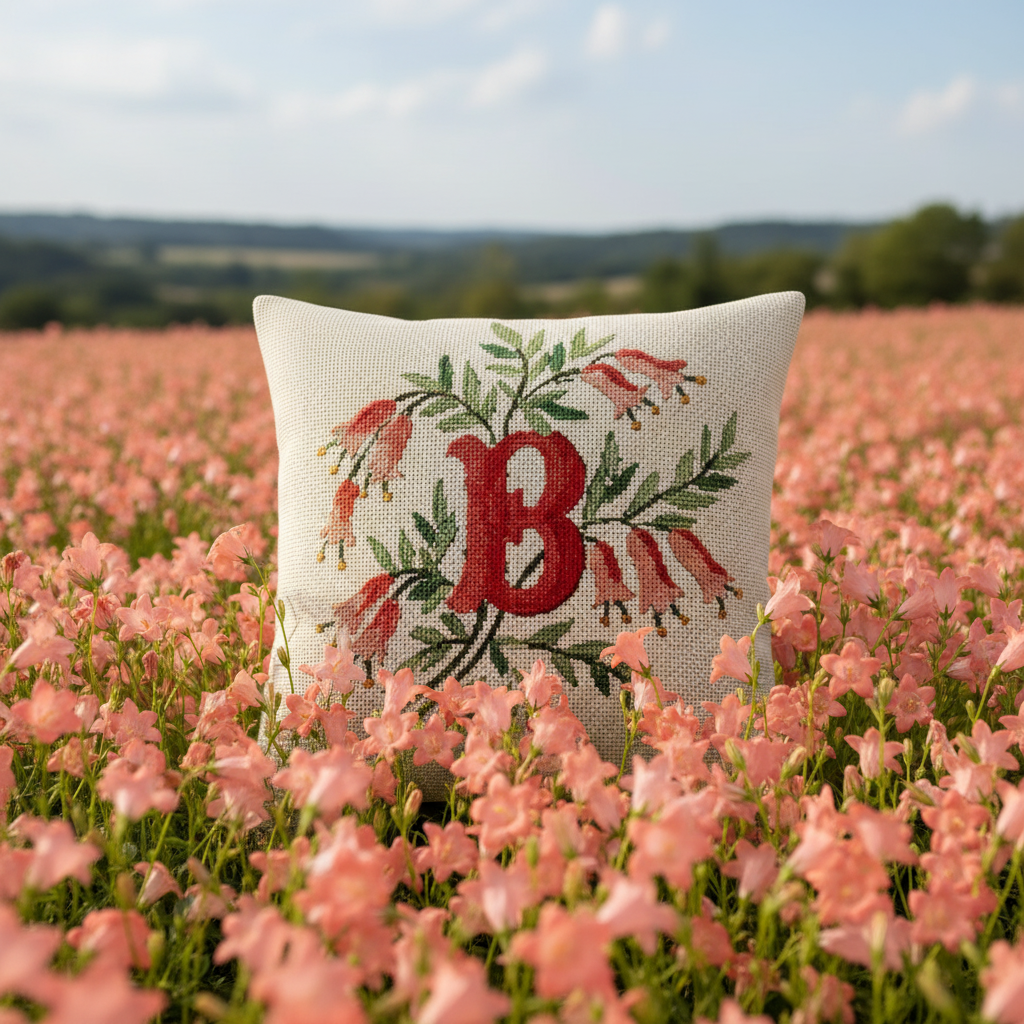 INITIALS IN CORAL BELL-SHAPED FLOWERS