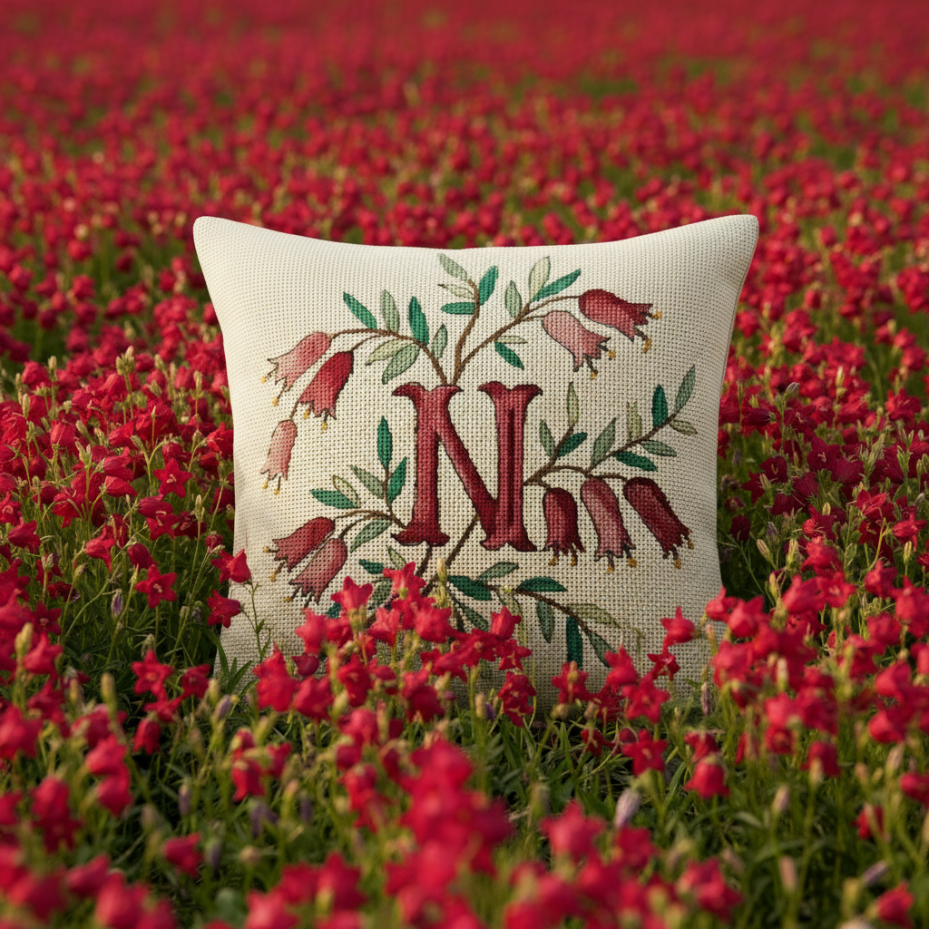 INITIALS IN PINK BELL-SHAPED FLOWERS