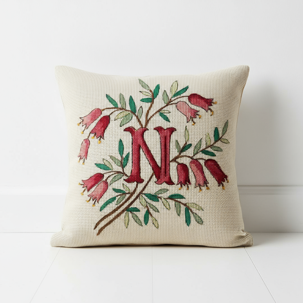 INITIALS IN PINK BELL-SHAPED FLOWERS