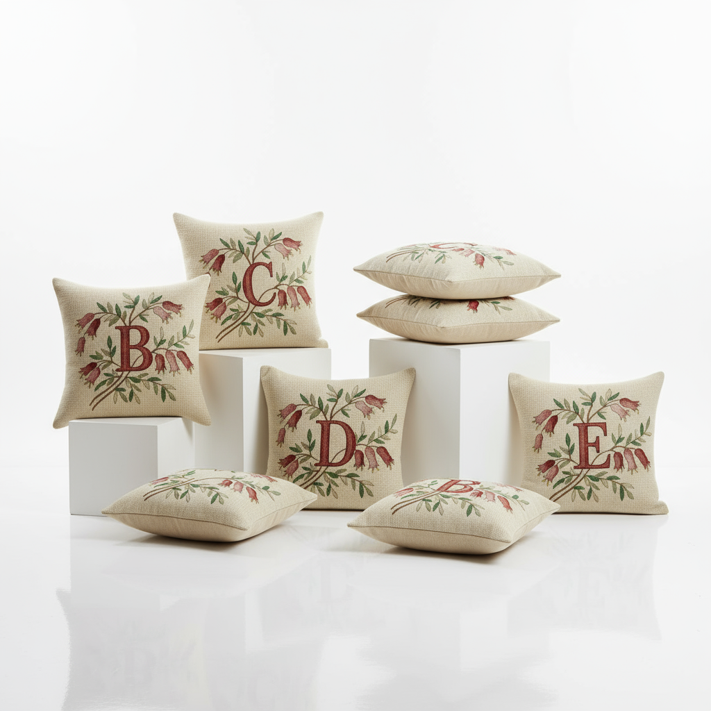 INITIALS IN PINK BELL-SHAPED FLOWERS