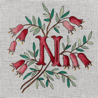 INITIALS IN PINK BELL-SHAPED FLOWERS
