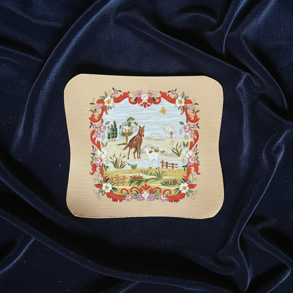 Canevas peint main Le loup et la cigogne