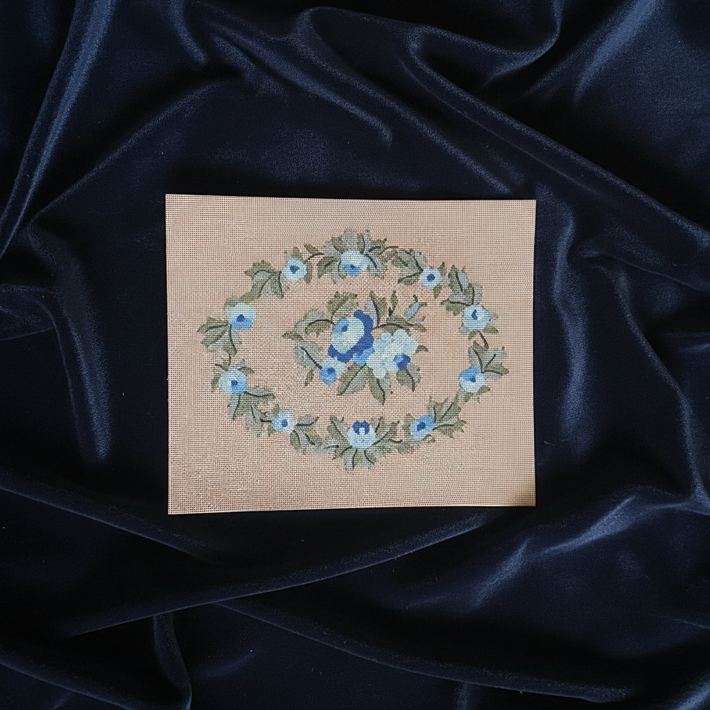 Canevas peint main La couronne de roses bleues