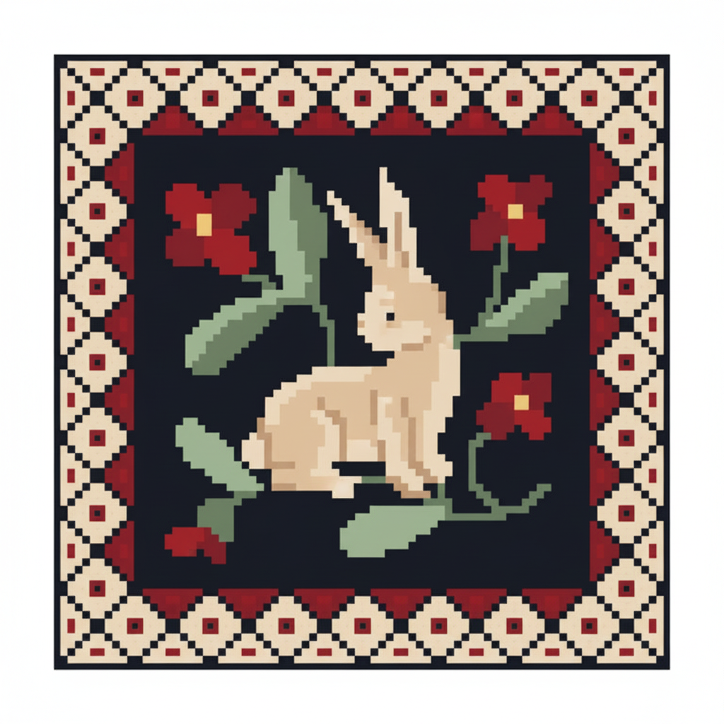 THE RABBIT WITH RED FLOWERS