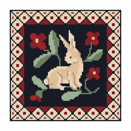 Le lapin aux fleurs rouges