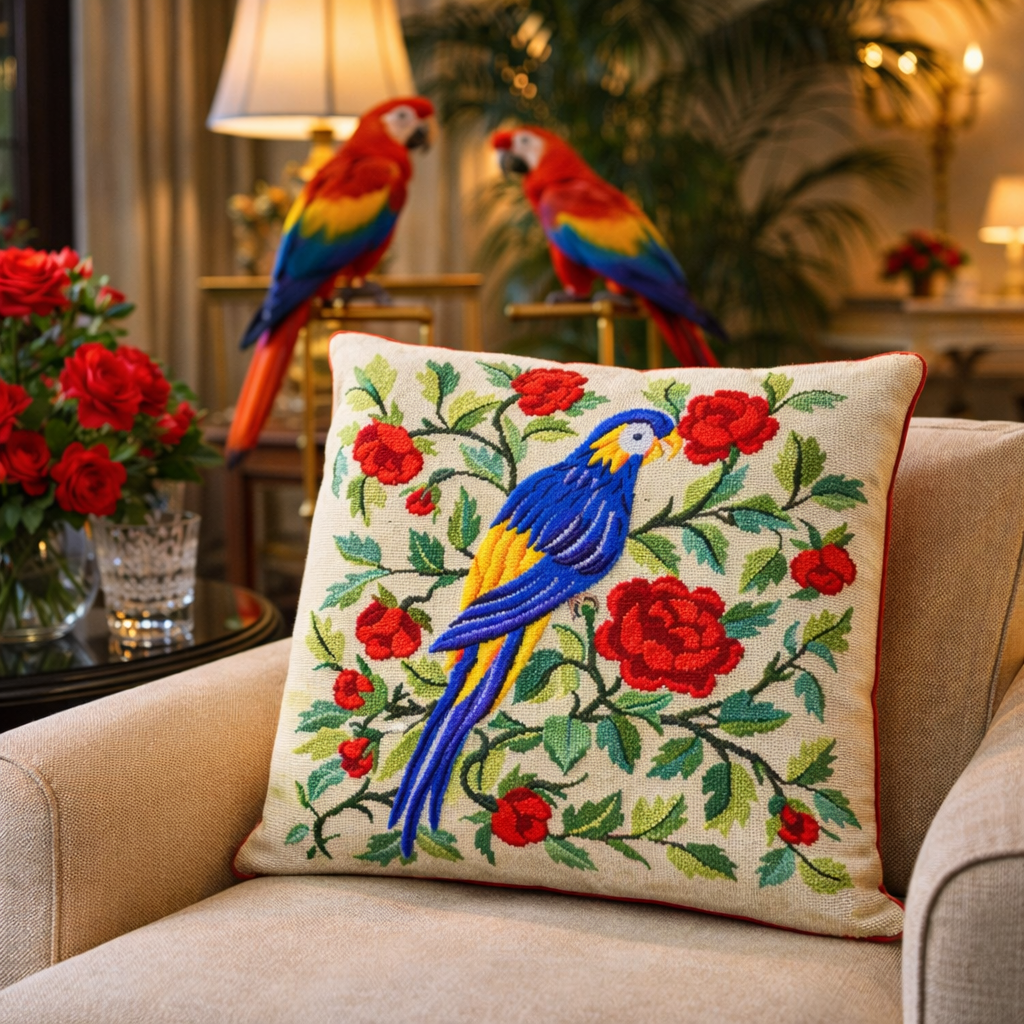 THE PARROT WITH FLOWERS