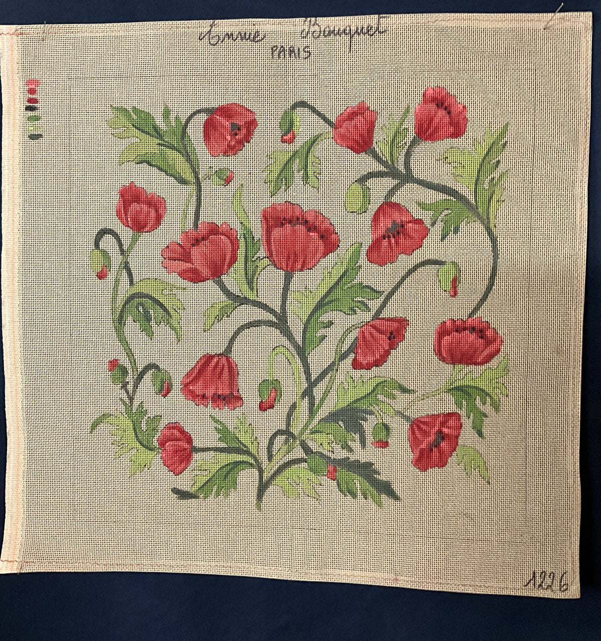 Les coquelicots en branches, canevas peint à la main Annie Bouquet