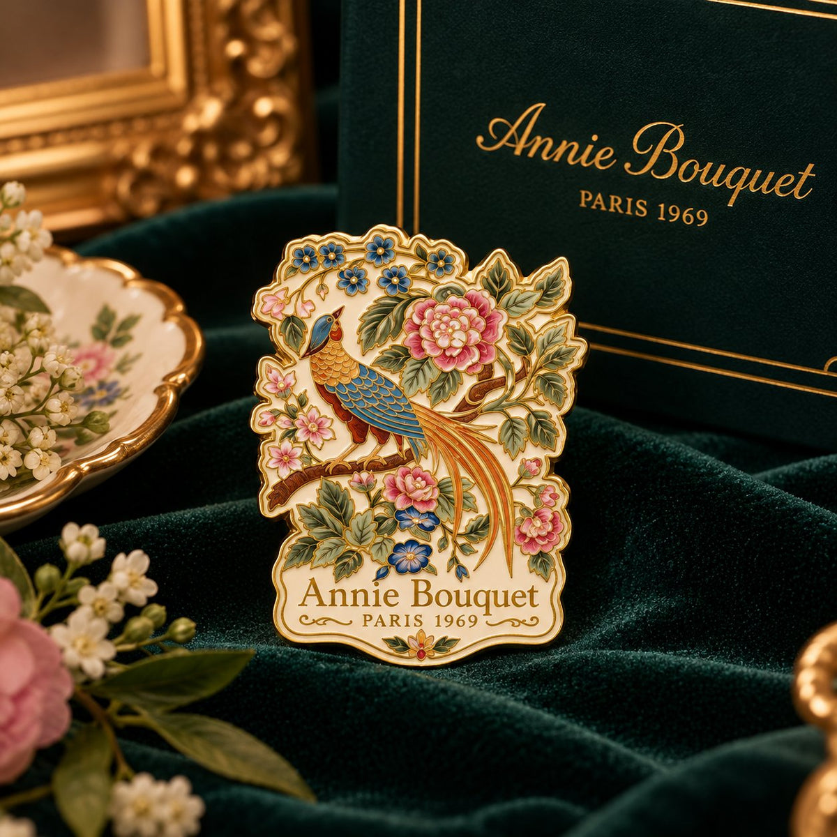 Porte-aiguille aimanté L'Oiseau de Paradis aux Pivoines, Annie Bouquet